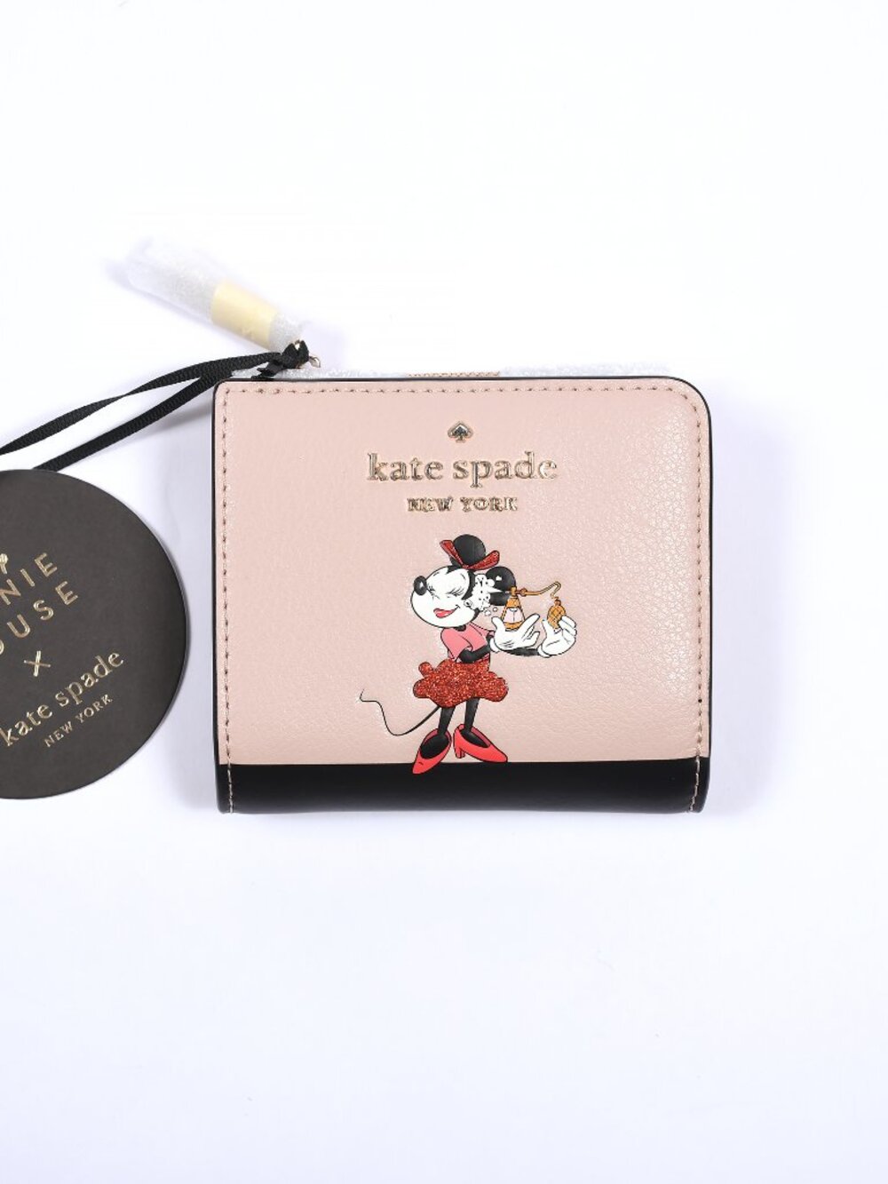 Kate Spade Disney Minnie Mouse L-Zip Bifold Wallet Pale Vellum WLR00285 NWT